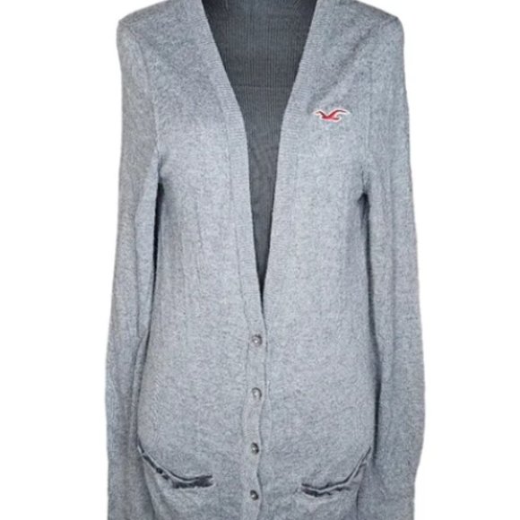 Hollister Large Grey Button Up Long Sleeve Cardigan - Picture 1 of 1